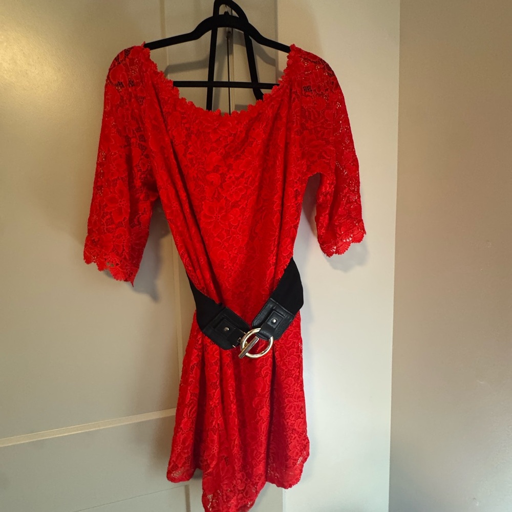 Elegant Red Lace Dress (belt not included) size XL